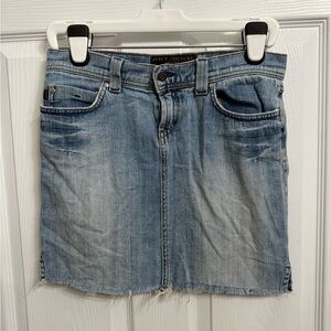 Juicy couture blue denim mini skirt size medium raw edge fray hem Y2K western